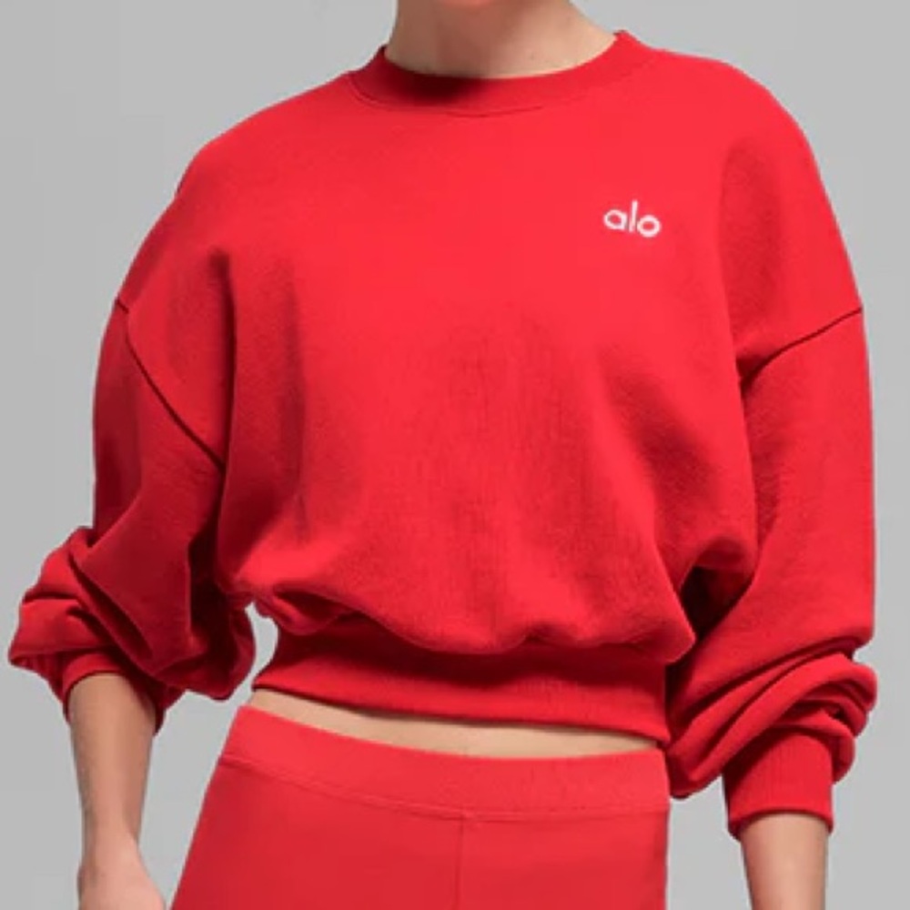 Alo Yoga Cropped Accolade Crewneck Bright Red XS